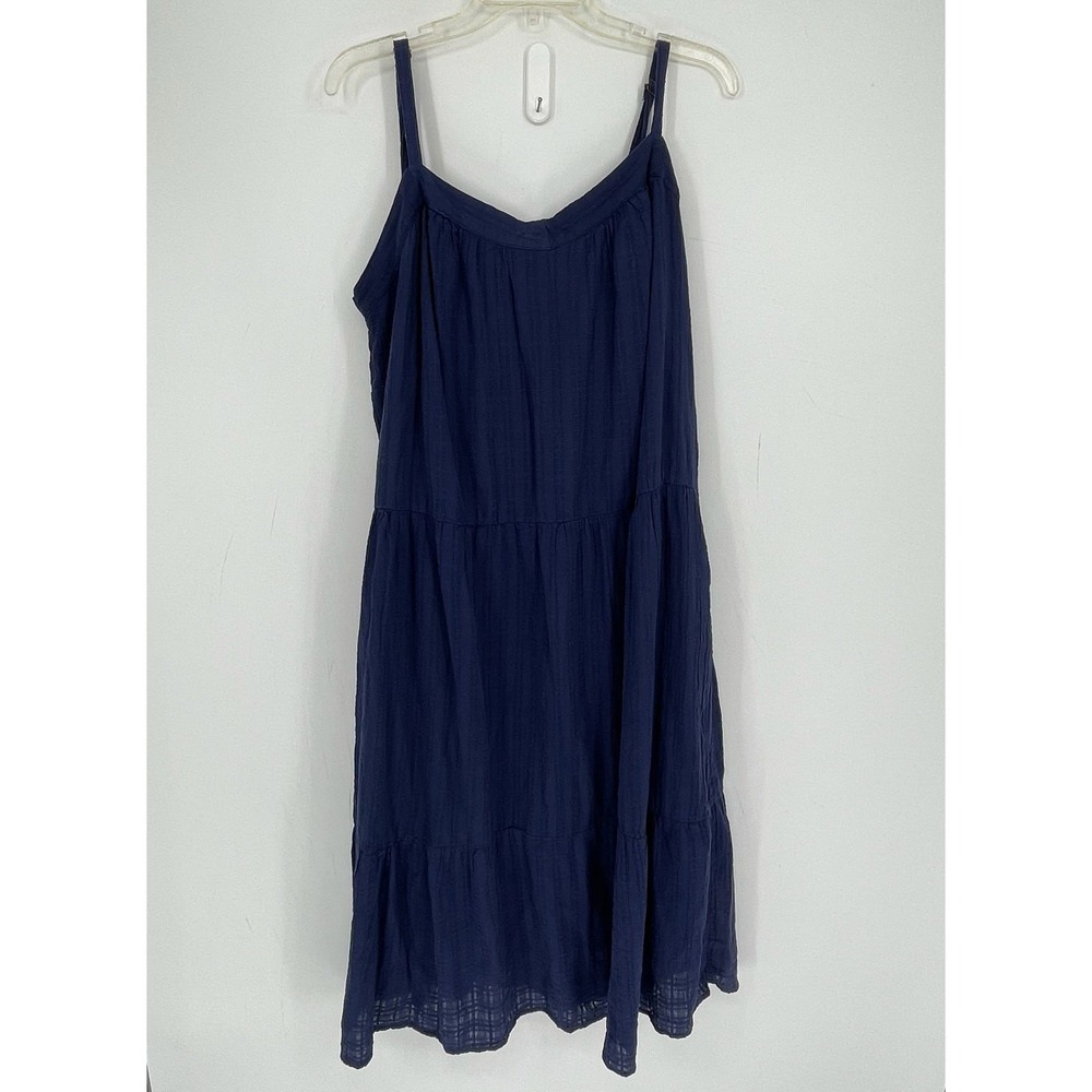 Knox Rose Women's Blue Gauze V-Neck Pockets Tiered Cami Midi Dress Size XXL 2XL